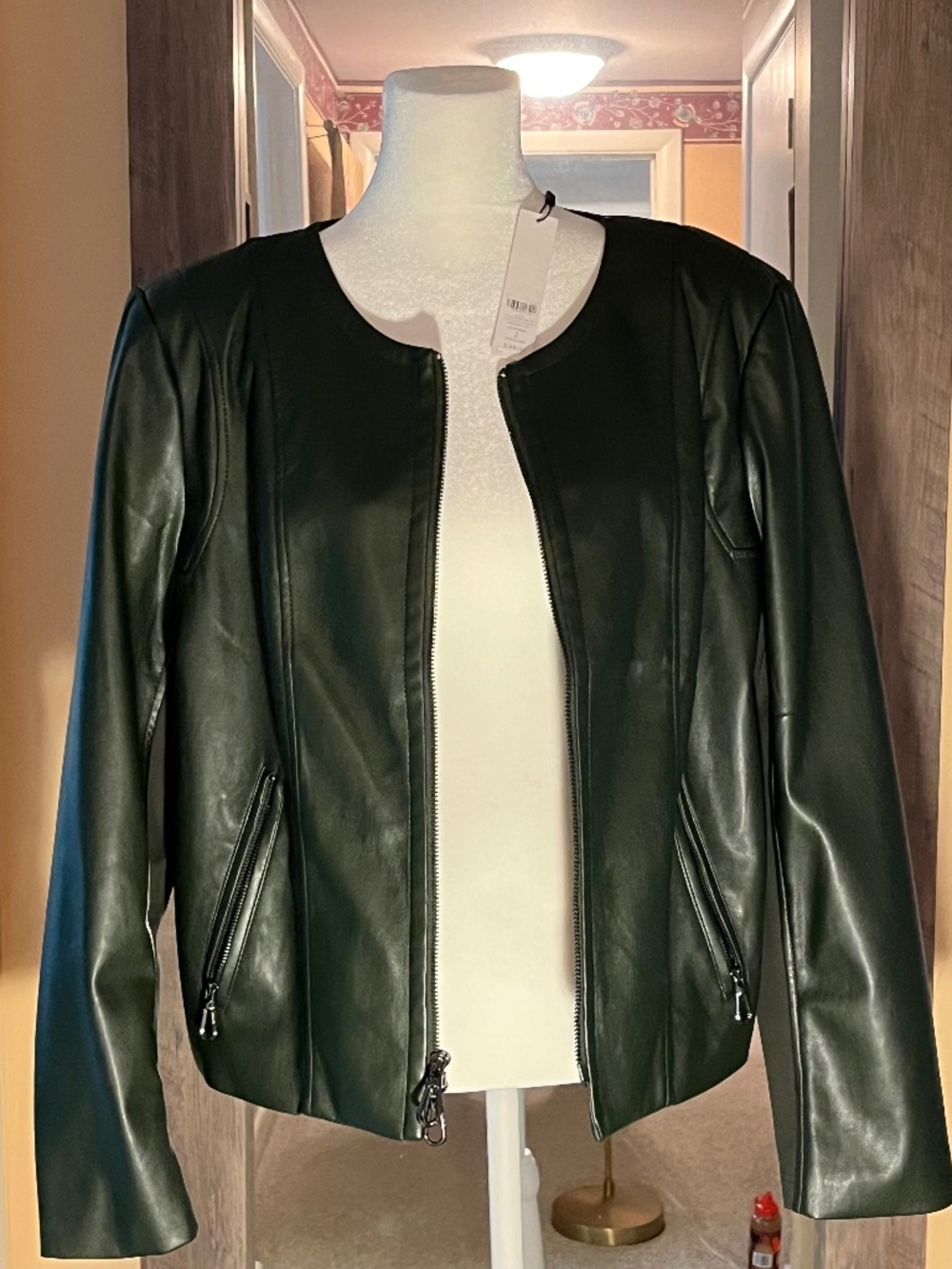 Pine green Faux leather zip jacket